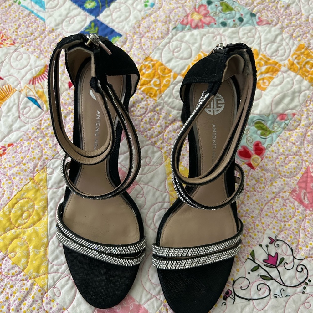 ANTONIO MELANI Black Heels with Silver Embellishments